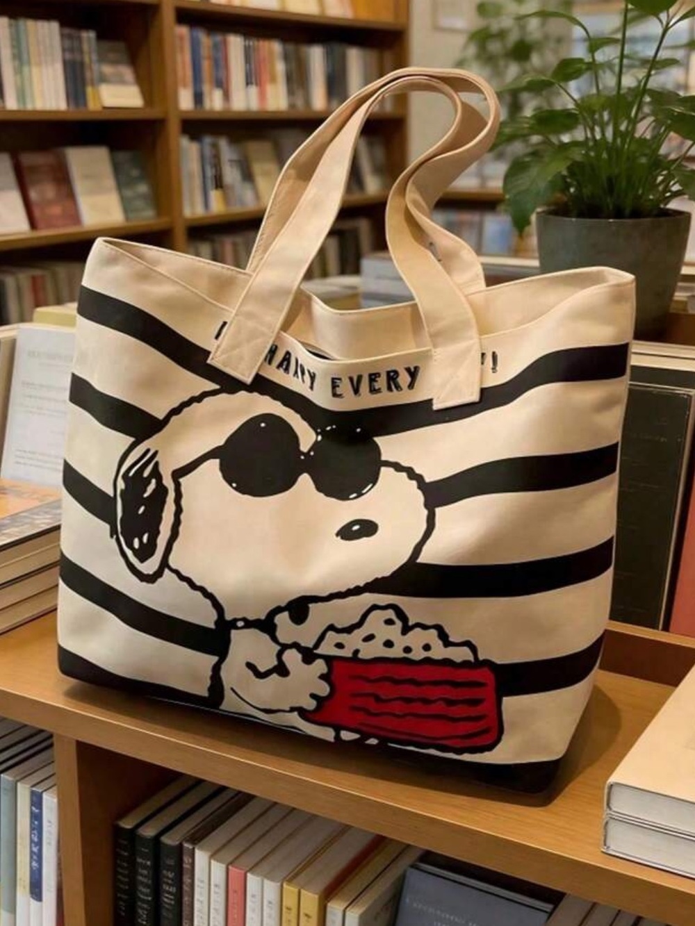 Snoopy Striped Canvas Tote Bag NEW 🏷️